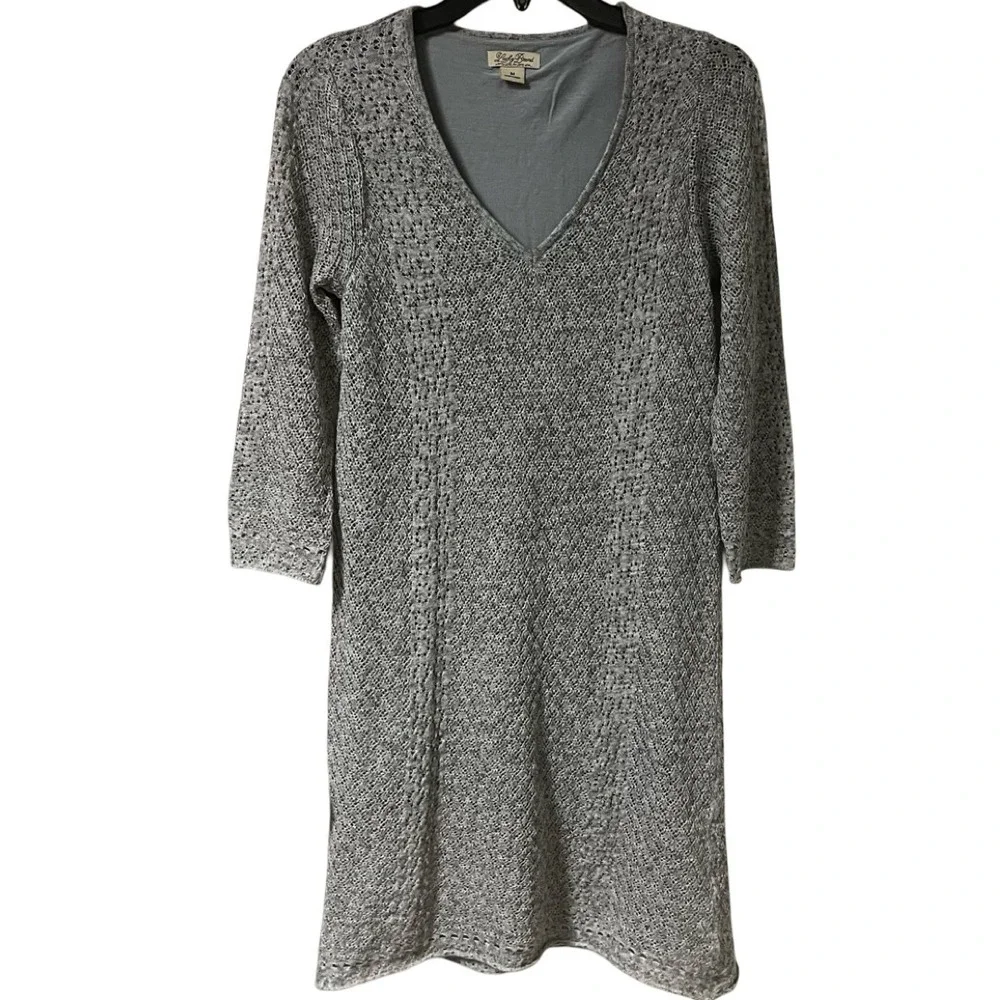Lucky Brand Gray Sweater Dress Open-Knit Lined Semi Sheer Womens Size Medium‎